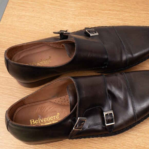 Belvedere Brown Double Monk Strap Buckle Men\'s 11 Leather Shoes Handmade Italy main image 6